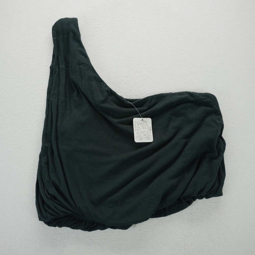 Free People Marina Crop One Shoulder Draped Top XS Black OB1157726 Asymmetrical